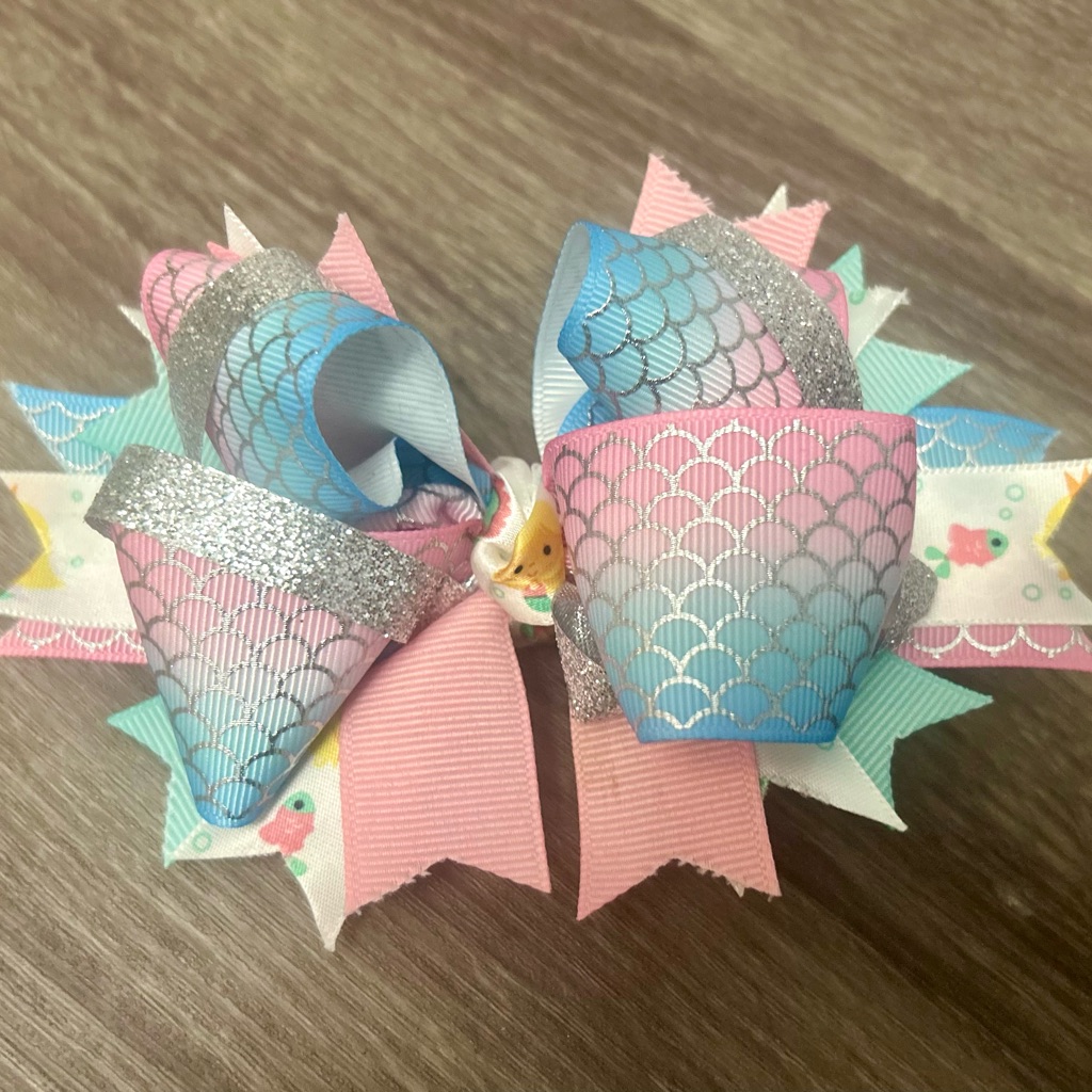 Mermaid Scales Hair Bow - Pink And Blue